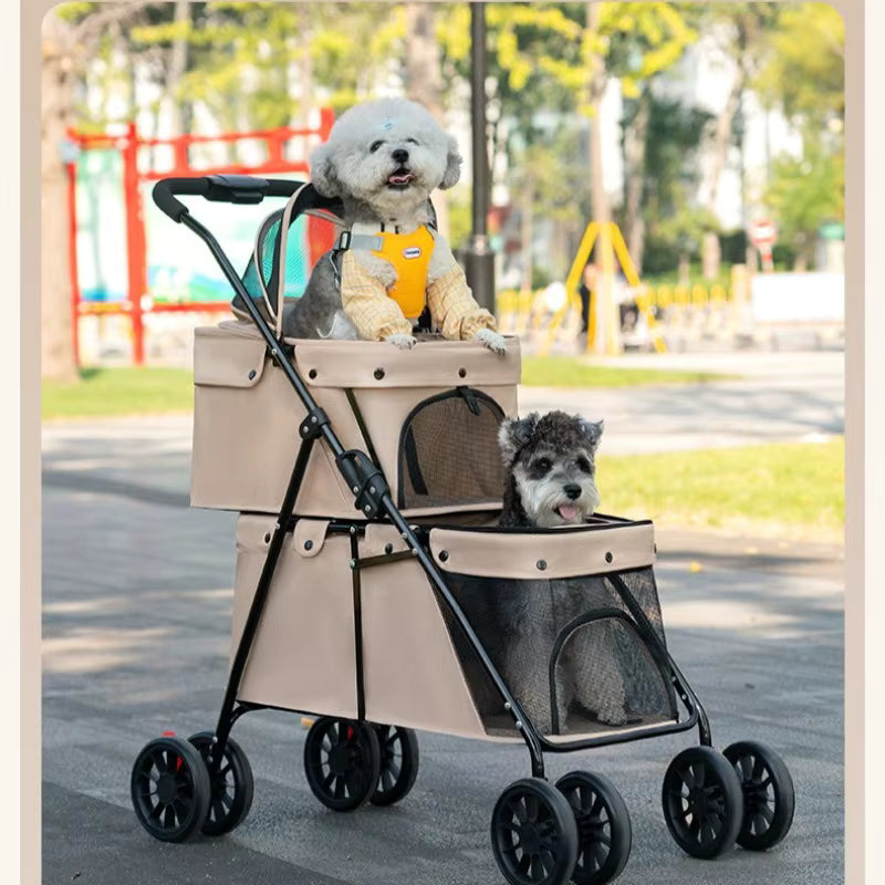 2 chiens dans poussettes pour chiens DoubleCouchePetStroller