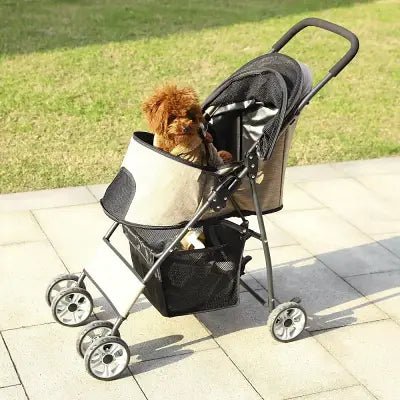 Caniche dans poussette pour chien - PetStroller™ - beige 