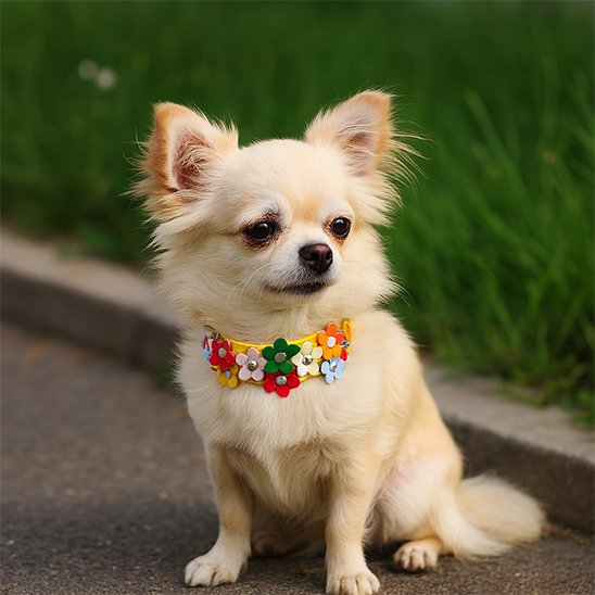 Chihuahua avec collier pour chien fleurs