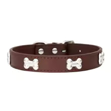 collier cuir pour chien Os marron