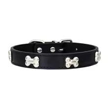 collier cuir pour chien Os noir
