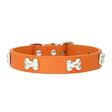 collier cuir pour chien Os orange