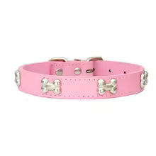 collier cuir pour chien Os rose