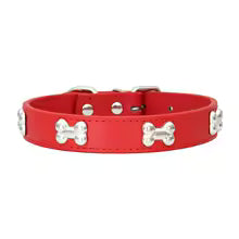 collier cuir pour chien Os rouge