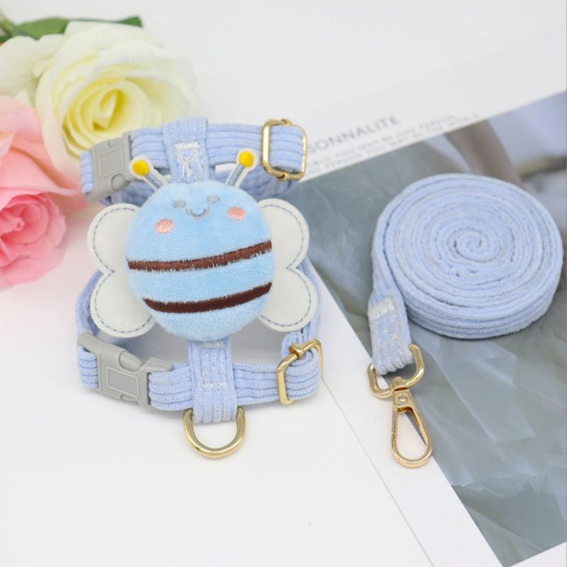 ensemble harnais laisse abeille bleu
