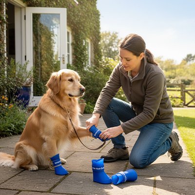 Femme enfile bottes pour chien  PawProtect
