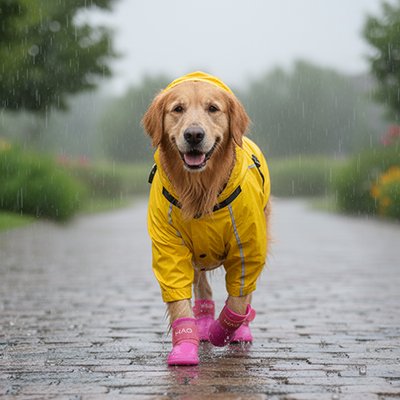 Golden Retriever avec bottes pour chien PawProtect rose
