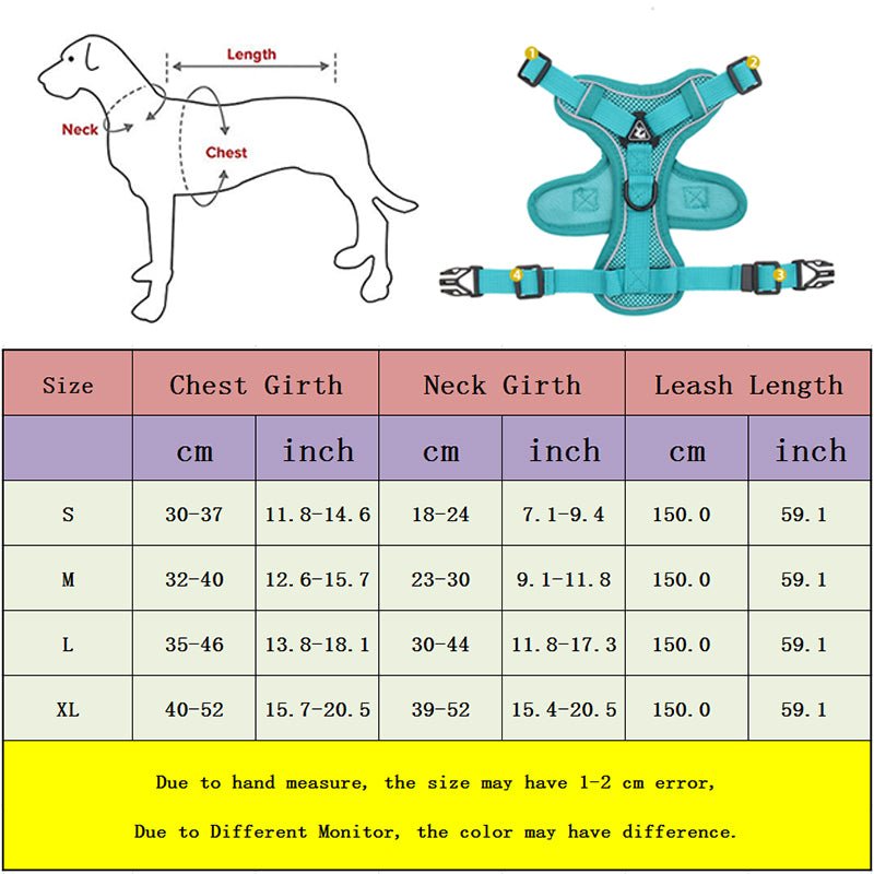 Harnais anti traction pour chien avec laisse - guide des tailles