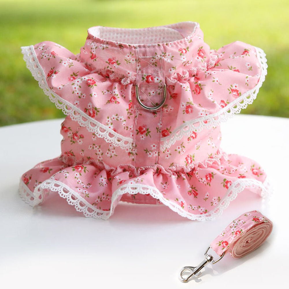 harnais petit chien fleuri-rose