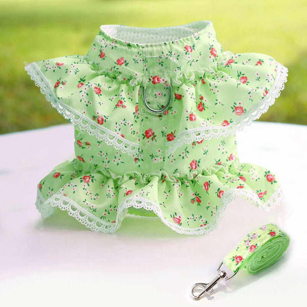 harnais petit chien fleuri-vert