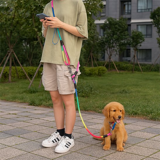 homme regarde gsm parc chien avec laisse chien main libre