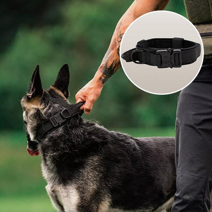 homme tient poignée collier pour chien tactique 1 détails