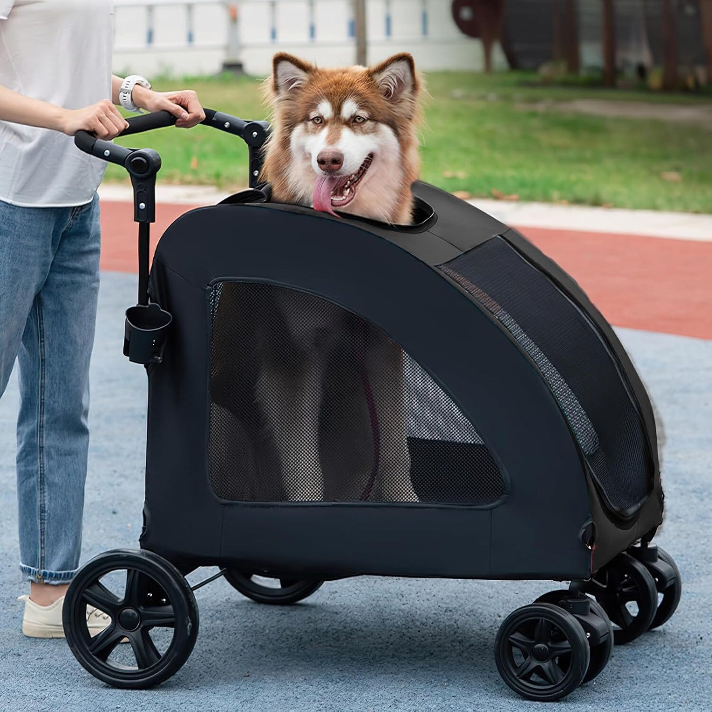 Husky dans poussette pour Chien - StrollyPet™ - Noir 