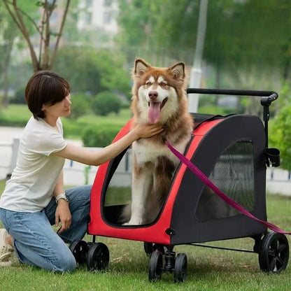 Husky dans poussette pour Chien - StrollyPet™ - Rouge 