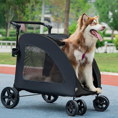 Husky, profil, dans poussette pour Chien - StrollyPet™ - Noir