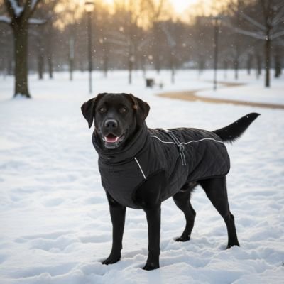  Labrador noir portant manteau chien imperméable ajustable noir