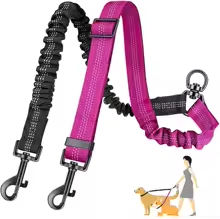 laisse double pour chien anti-emmelement noir-rose