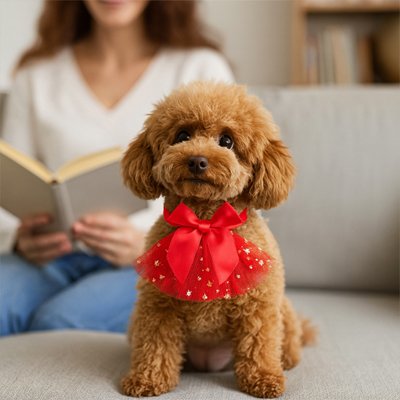 petit chien portant collier chien Festif Elégance rouge