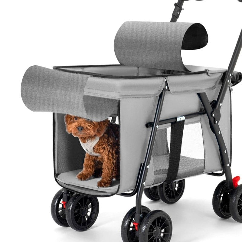 petit chien sortant par avant de la poussette pour chien Comfort Senior