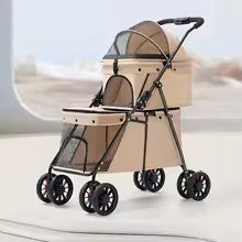  poussettes pour chiens DoubleCouchePetStroller-beige